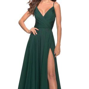 NWT La Femme 31500SC Chiffon Prom Dress Dark Emerald Size 14